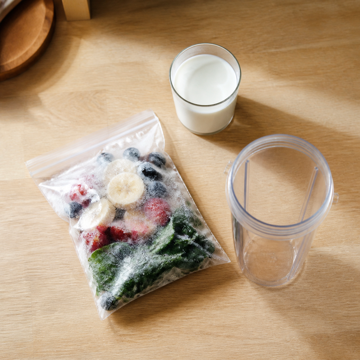 1回分の果物と野菜をまとめた冷凍保存袋